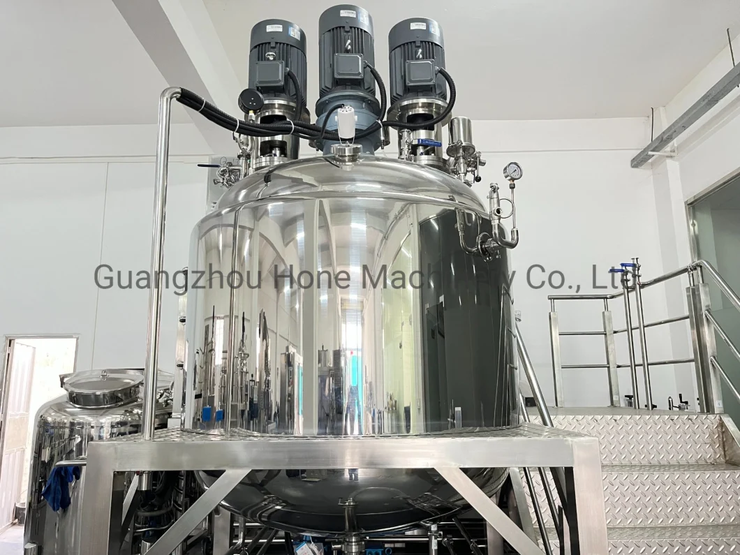 Hone 1000L White Toothpaste High Viscosity Fixed Type Vacuum Emulsifying Mixer with Platform/ Main Pot with Disperser Frame Wall Scraper Oil/Powder Pot